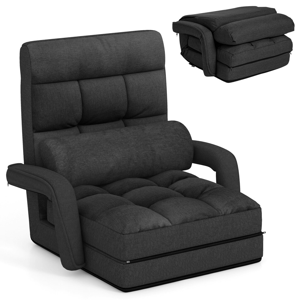 image 1 of COSTWAY 2 IN 1 Folding Lazy Sofa Lounger Adjustable Grey Black