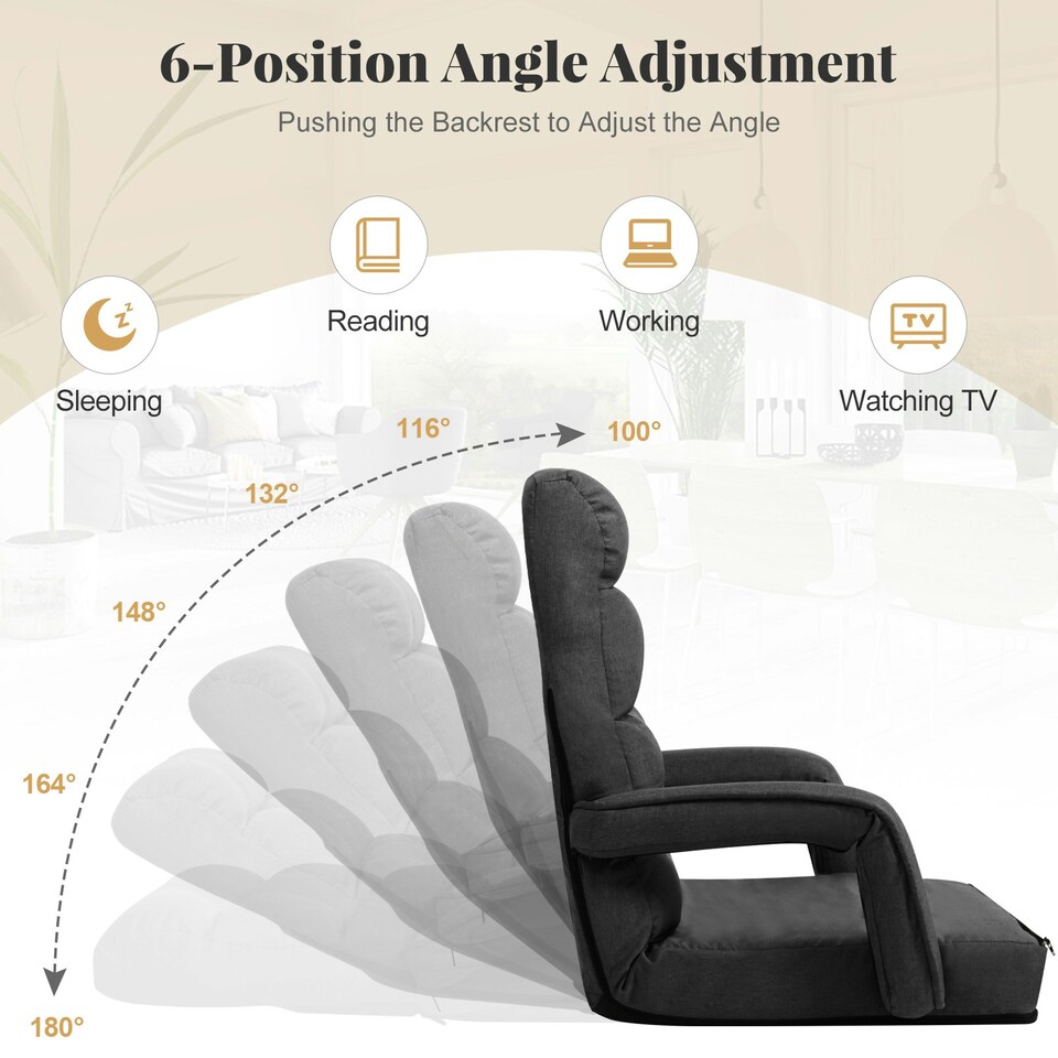 image 1 of COSTWAY 2 IN 1 Folding Lazy Sofa Lounger Adjustable Grey Black