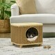 image 2 of PawHut Elevated Design Wicker Cat House with Washable Cushion, Light Brown
