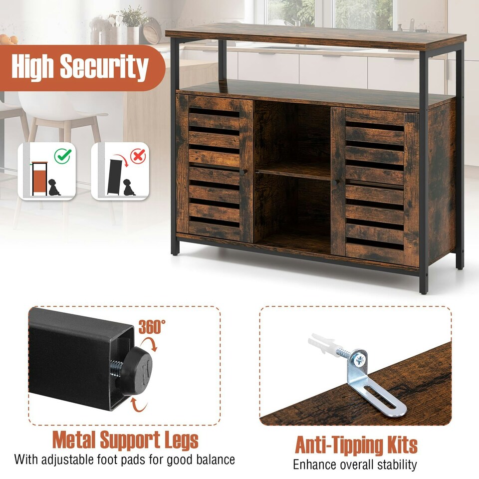image 1 of COSTWAY Kitchen Buffet Cabinet Sideboard Storage Cabinet Brown