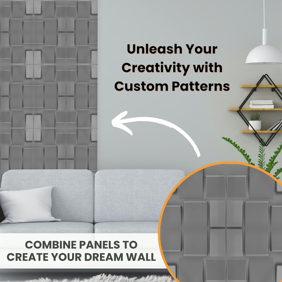 image 1 of NOVECRAFTO 3D Geometric Wall Panels – Matt White Squares Design – 6 PVC Sheets – 1.5m² (16.15sqft) – Interior Cladding Wall Tile Effect | White