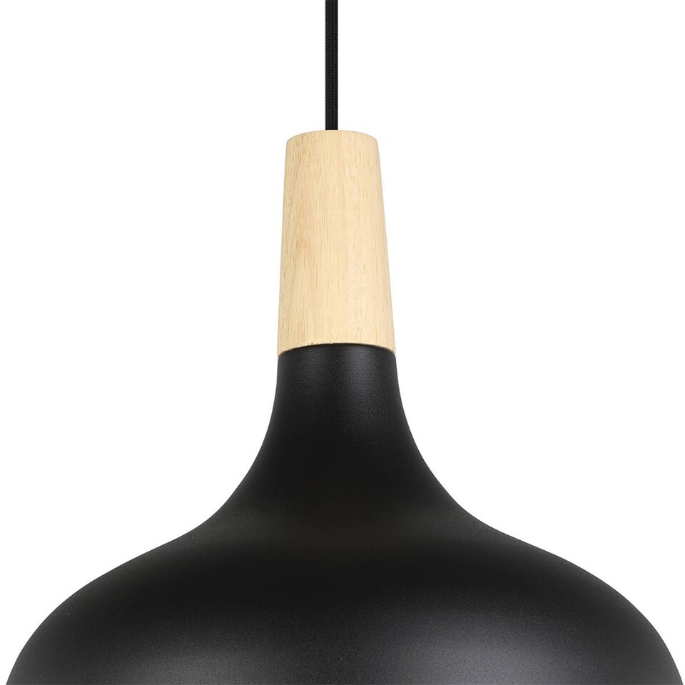 image 1 of EGLO Sabinar Metal/Wood Black & Brown Single Pendant, 28cm | White