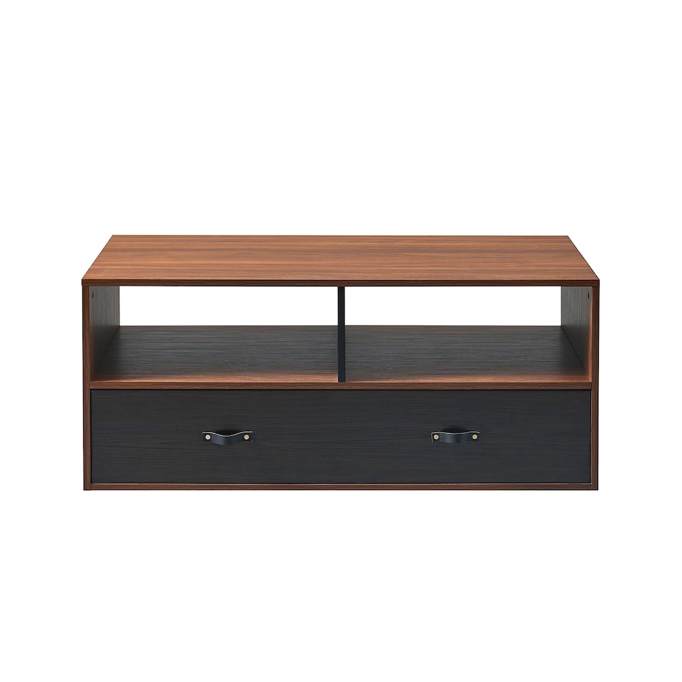 image 1 of Teamson Mid Century Coffee Table with Drawers & Open Storage Shelves