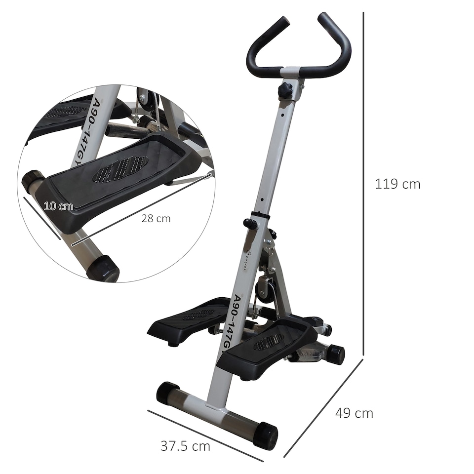 image 1 of HOMCOM Foldable Stepper Adjustable Step Machine w/ Handlebar LCD Display, Grey