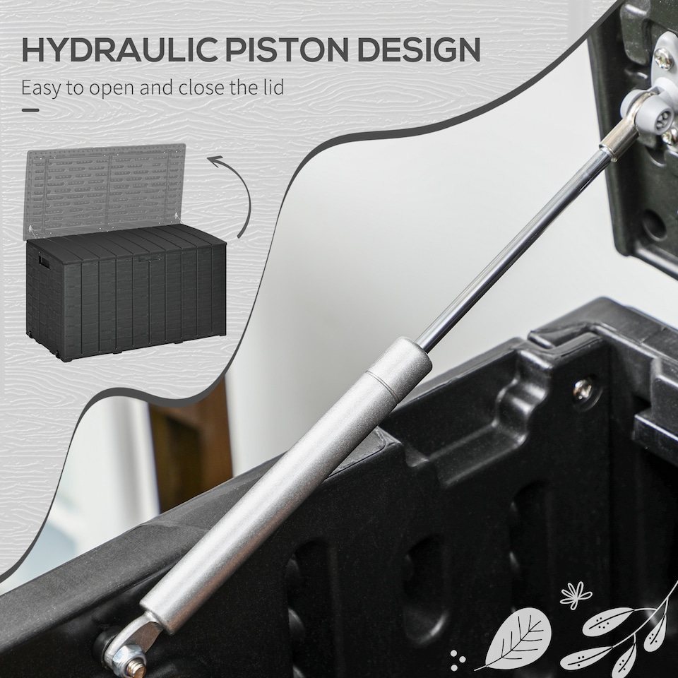 image 1 of Outsunny 336 Litre Garden Storage Box, Waterresistant Heavy Duty Double Wall Plastic Container, Extra Large Outdoor Garden Furniture Organizer, Deck Cushion Chest with Wheels and Handles, Black