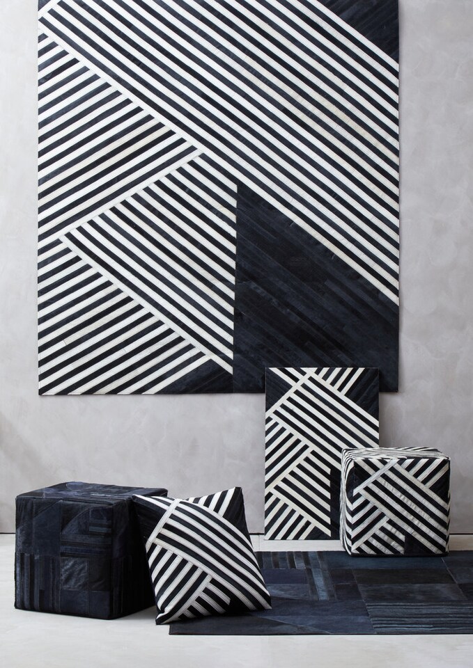 image 1 of Bosie Safira Small Black And Grey Deco Hair on Leather Rug | Black