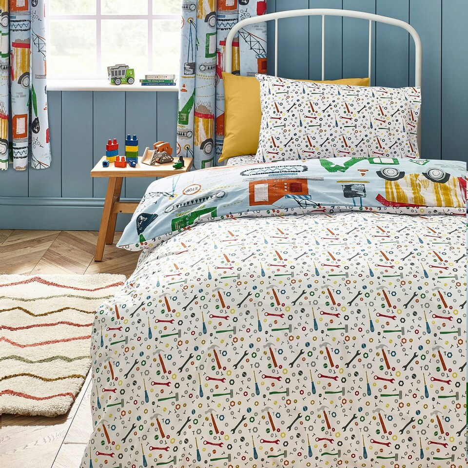 image 1 of Catherine Lansfield Kids Digger Dreams Reversible Junior Duvet Cover Set Blue