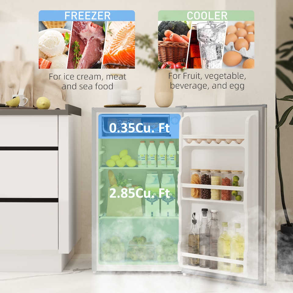 image 1 of HOMCOM 91L Freestanding Under Counter Fridge with Lock Grey | Grey