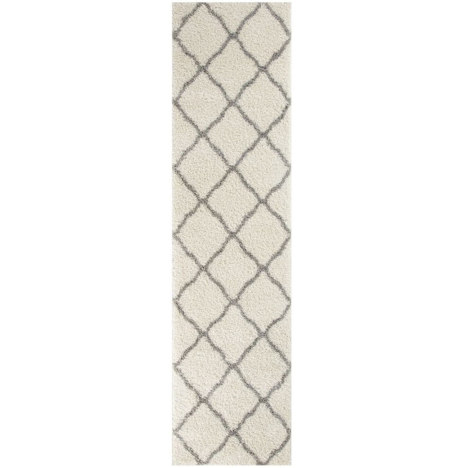 image 1 of THE RUGS Shaggy Rug – Modern Moroccan Design Rugs for Living Room, Bedroom, Hallway, 3 cm Thick Area Rugs, (Moroccan Ivory/Grey, 80x150cm)