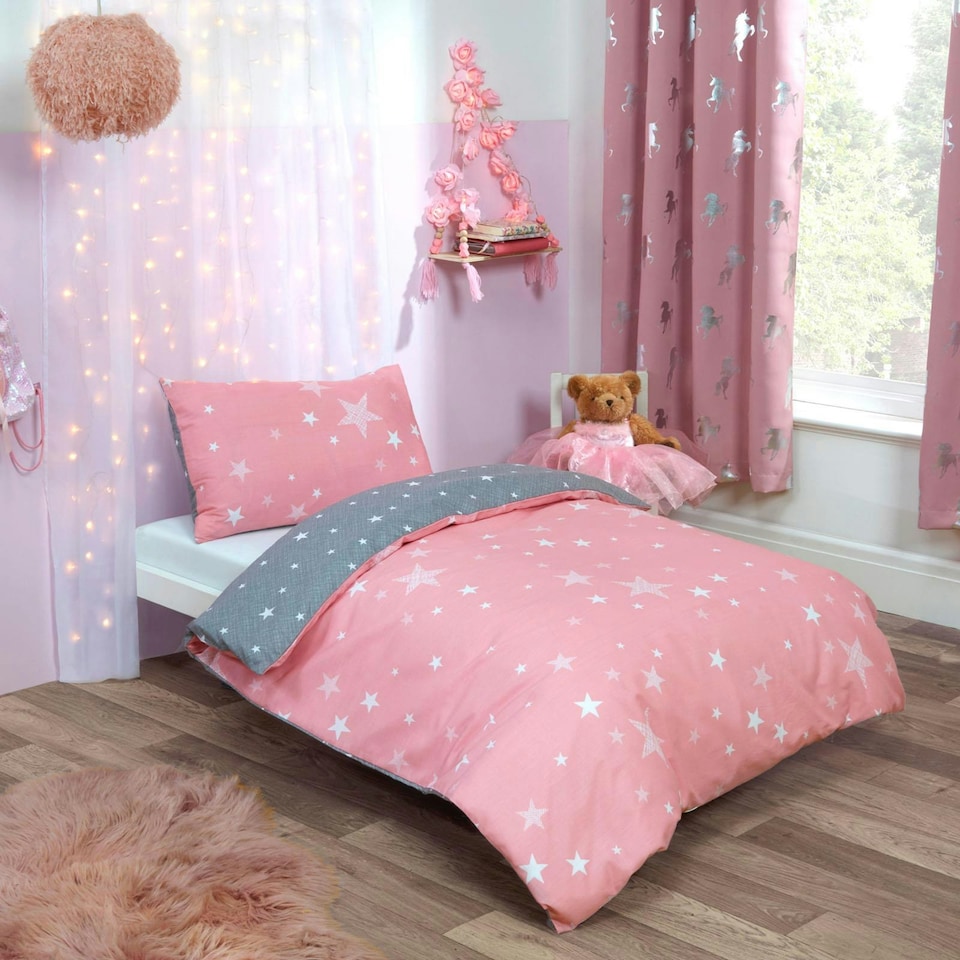 image 1 of OHS Galaxy Stars Print Duvet Cover and Pillowcase Set, Junior - Multi