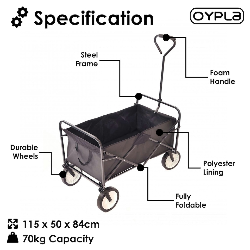 image 1 of Oypla Black Heavy Duty Foldable Garden Festival Trolley Folding Cart Wagon Truck Wheelbarrow