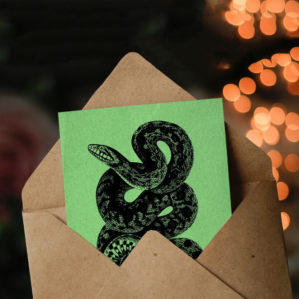 image 1 of Snake Serpent Retro Vintage Style Drawing Birthday Card