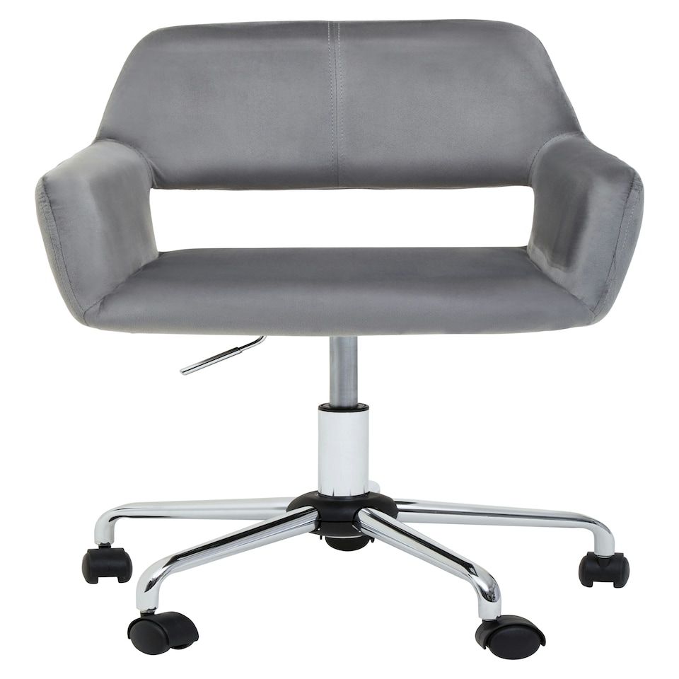 image 1 of Interiors By Premier Ergonomic Grey Velvet And Chrome Base Home Office Chair, Comfortable Work From Home Chair, Movable Chair