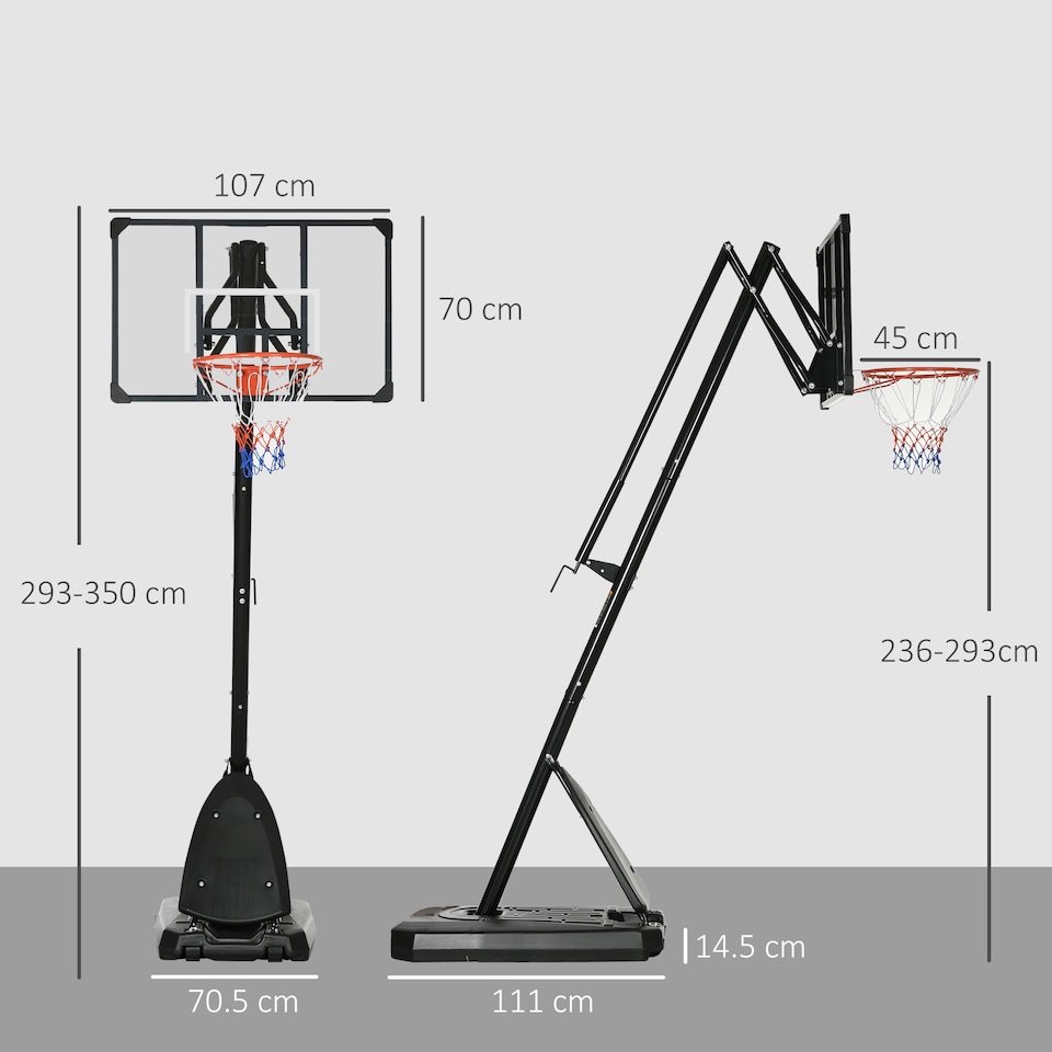 image 1 of SPORTNOW Adjustable Basketball Hoop with Weighted Base, 2.4-2.9m, Black