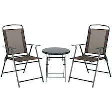 Outsunny Patio Bistro Set Folding Chairs & Coffee Table for Balcony, Brown
