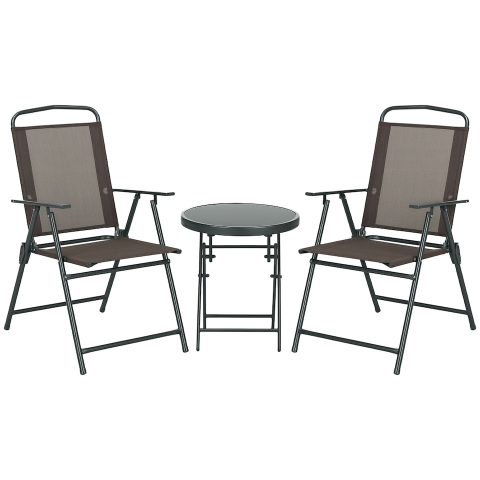image 1 of Outsunny Patio Bistro Set Folding Chairs & Coffee Table for Balcony, Brown