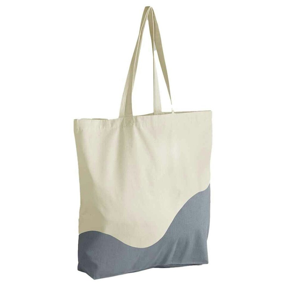 Westford Mill Unisex Adult Wave Organic Cotton Maxi Tote Bag - Natural/Blue Grey - 44cm x 36cm x 10cm