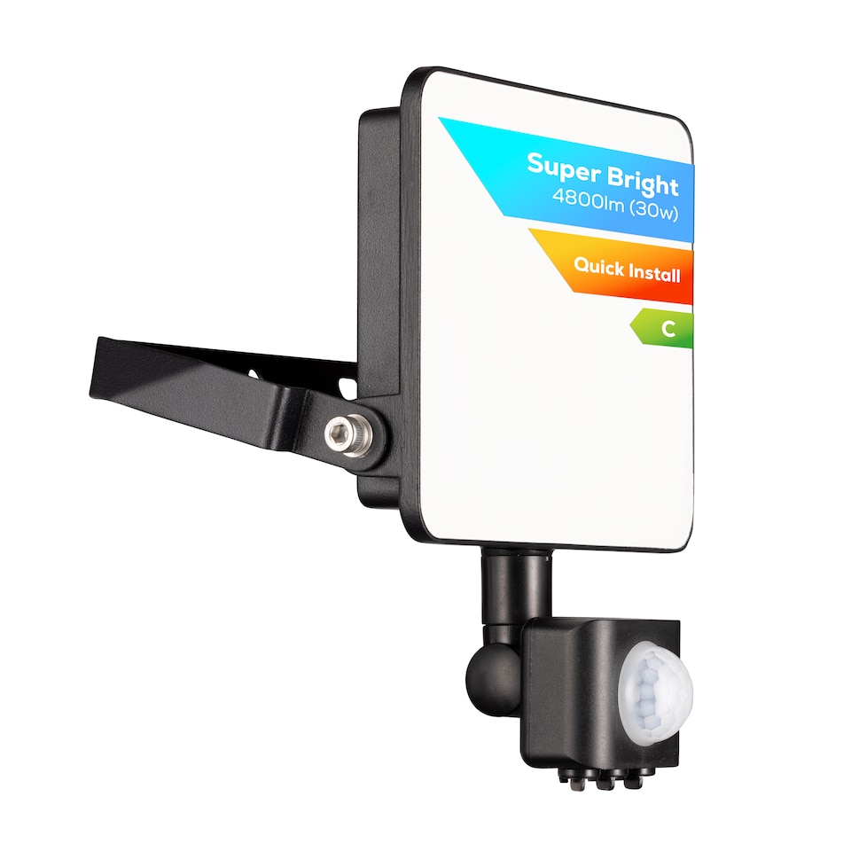 image 1 of TCP 30W LED Floodlight with PIR Motion Sensor, Efficient Outdoor Light with Screwless Connector
