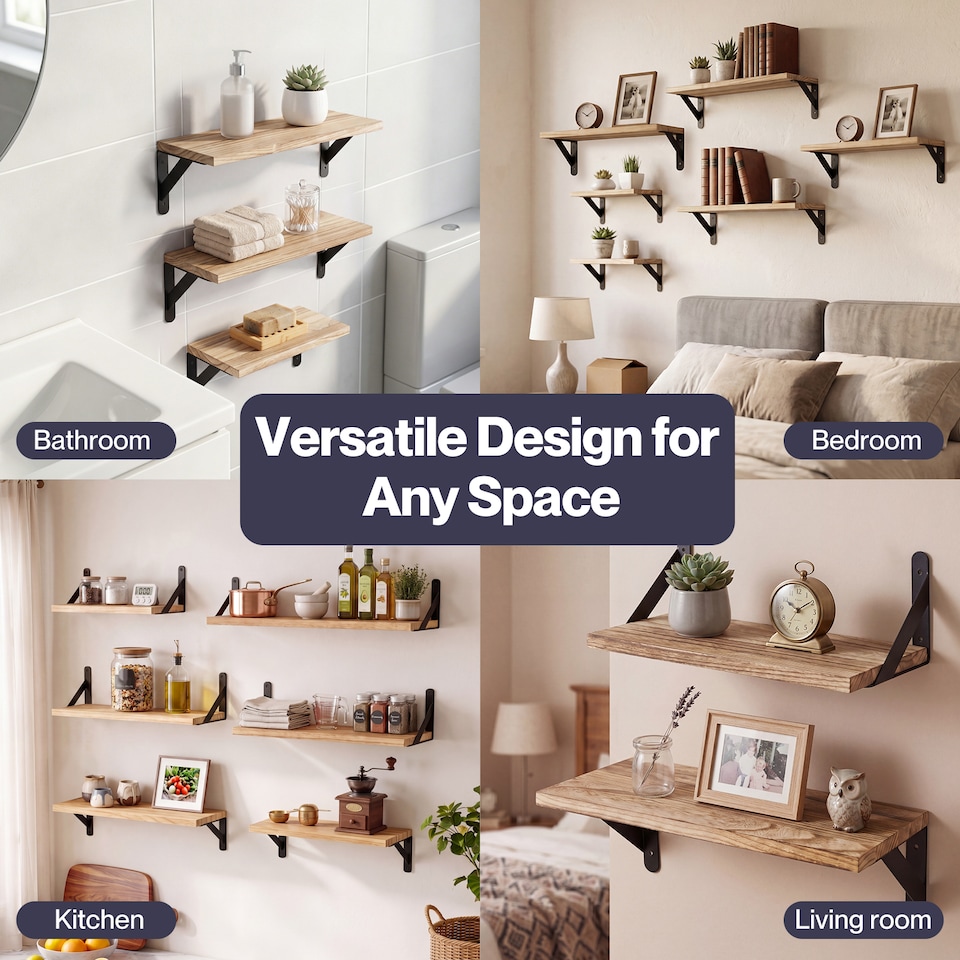 image 1 of Levede Floating Shelves 6 Set Wood Shelves for Wall Brown Modern Storage Home