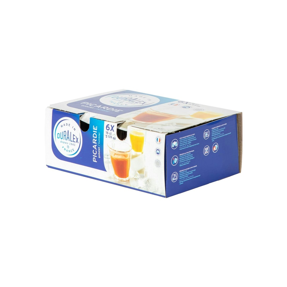 image 1 of Duralex Picardie Drinking Glasses - 160ml Tumblers for Water, Juice - Pack of 6 Clear