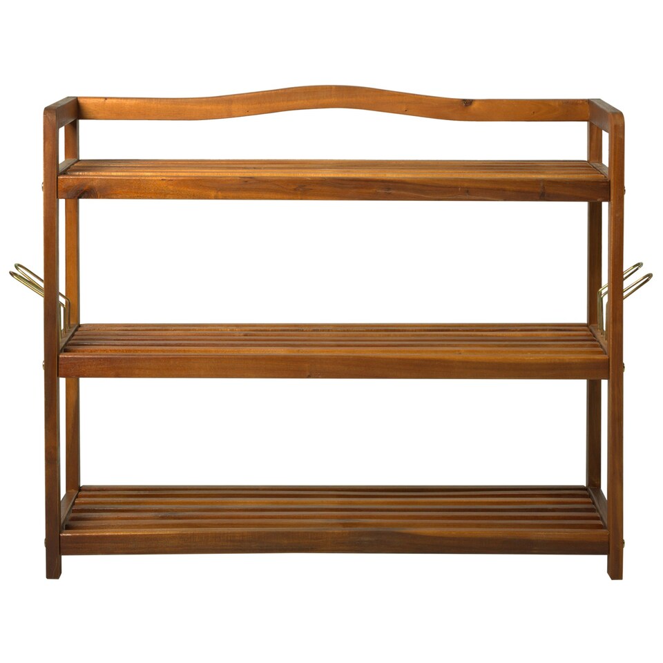 image 1 of HOMCOM 3-Tier Shoe Rack Acacia Wood Shoe Storage Shelf for Entryway Bedroom Teak