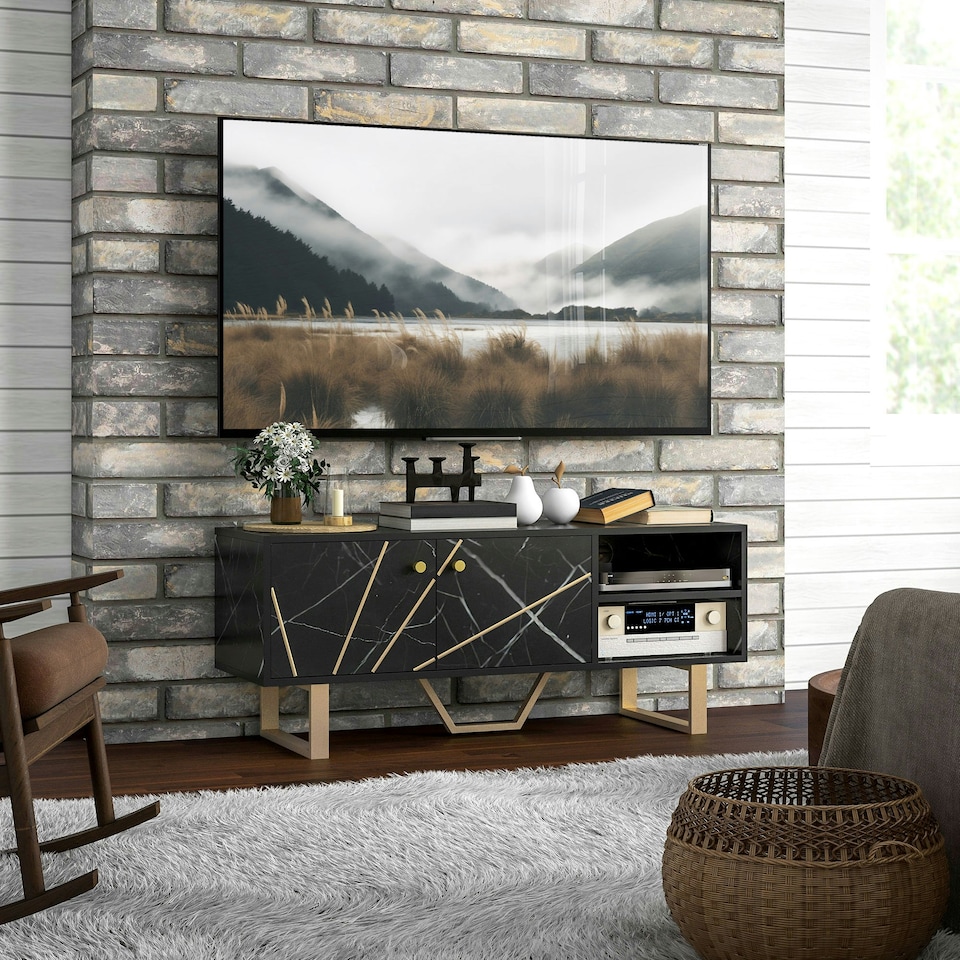 image 1 of HOMCOM TV Unit for Living Room, TV Stand, Black Marble