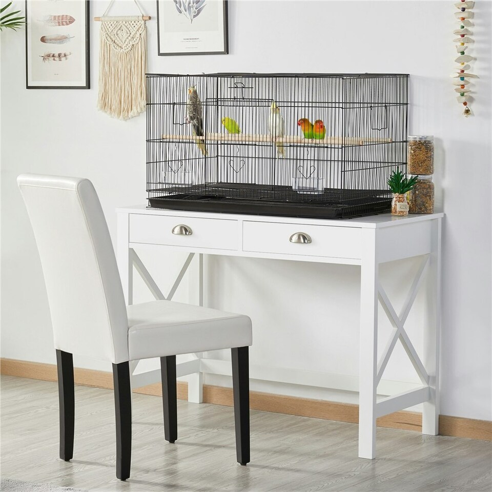 image 1 of Yaheetech 77.5 cm L x 46.5 cm W x 46 cm H Flight Cage w/ Slide-out Tray Black