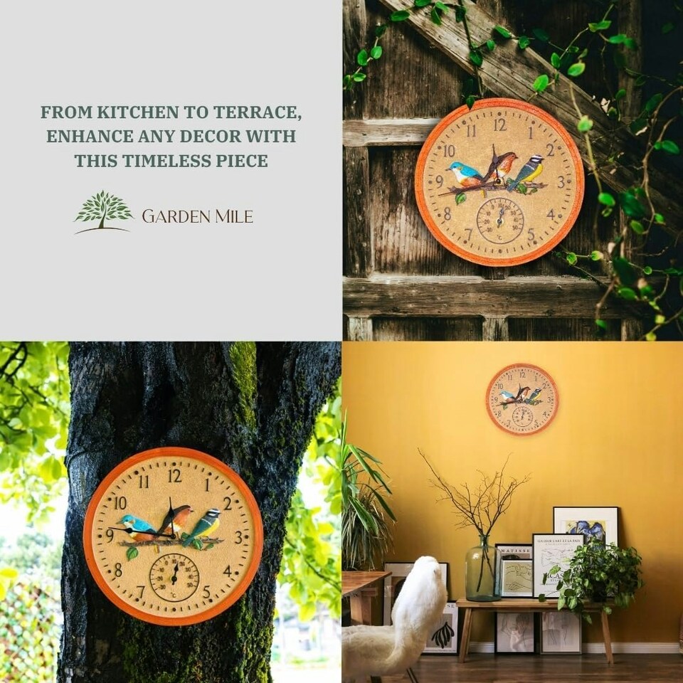 image 1 of Marco Paul 30cm Multicoloured Bird Design Clock and Thermometer Multi