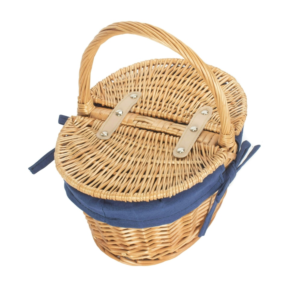 image 1 of Child's Oval Lined Lidded Wicker Picnic Basket with Lining | Blue | Blue | One Size