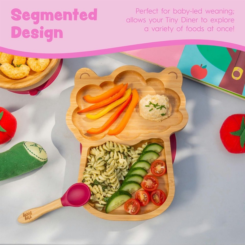 image 1 of Tiny Dining Bamboo Llama Baby Weaning Plate & Fork Set - Orange
