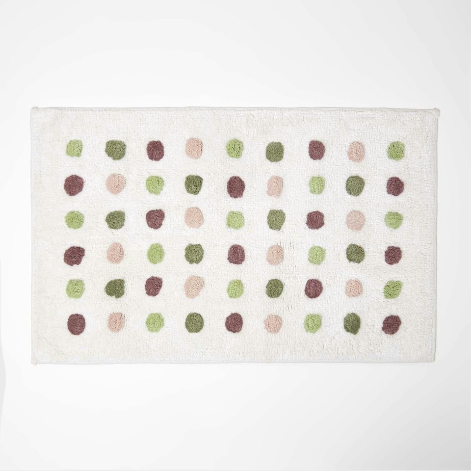 image 1 of Homescapes Multi Colour Cotton Bath Mat Tufted Polka Dot Design - 50 x 80 cm | Green