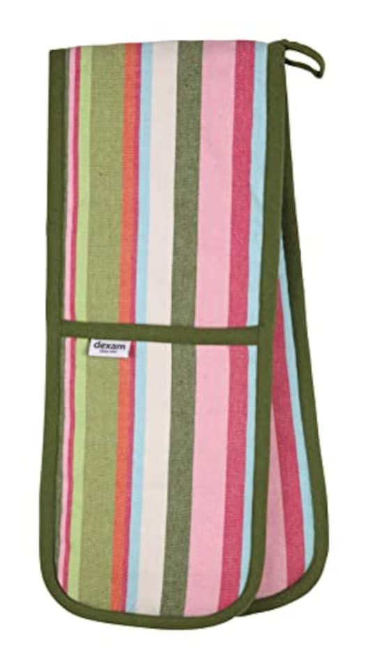 Striped Recycled Cotton Double Oven Gloves - Green