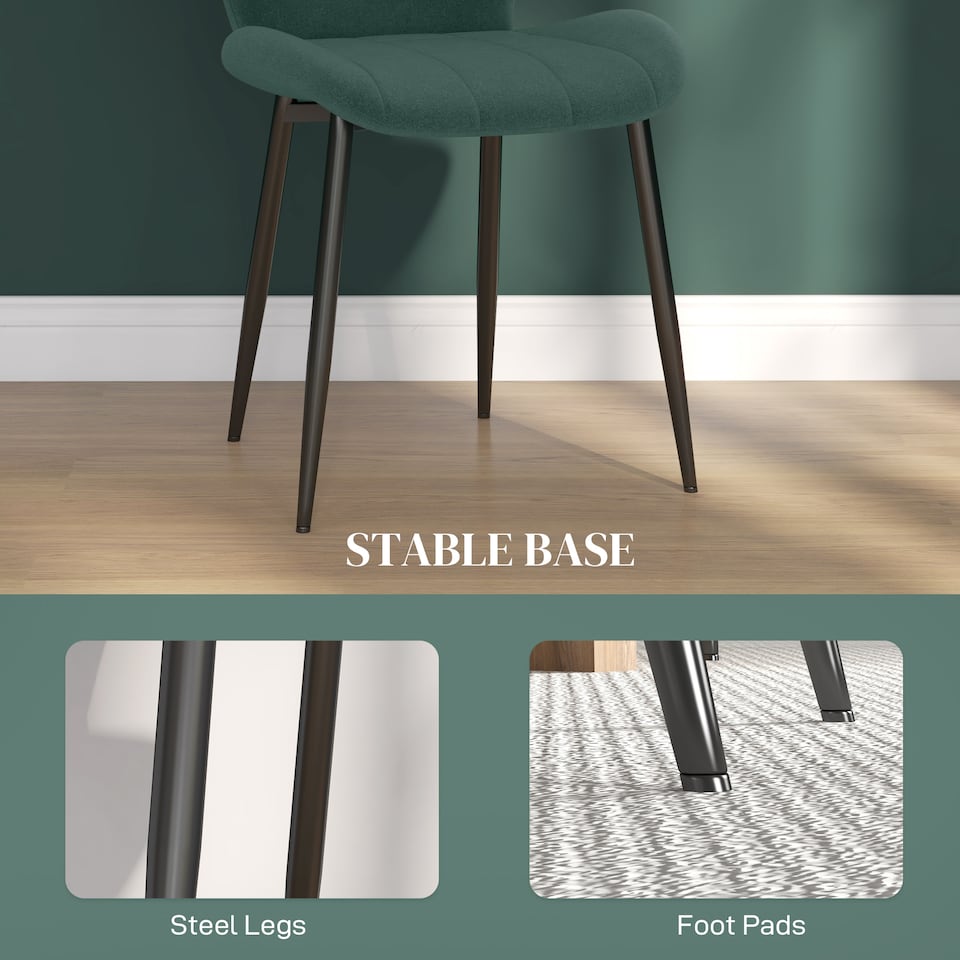 image 1 of HOMCOM Modern Style Kitchen Chairs Set of 4 with Flannel Upholstered, Dark Green