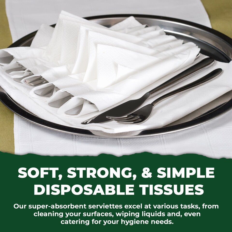 image 1 of ECONX White Paper Napkins 40x40cm 4 Fold Tissue Serviettes 2-Ply Napkins for Restaurants, Cafes, Parties x 500pk