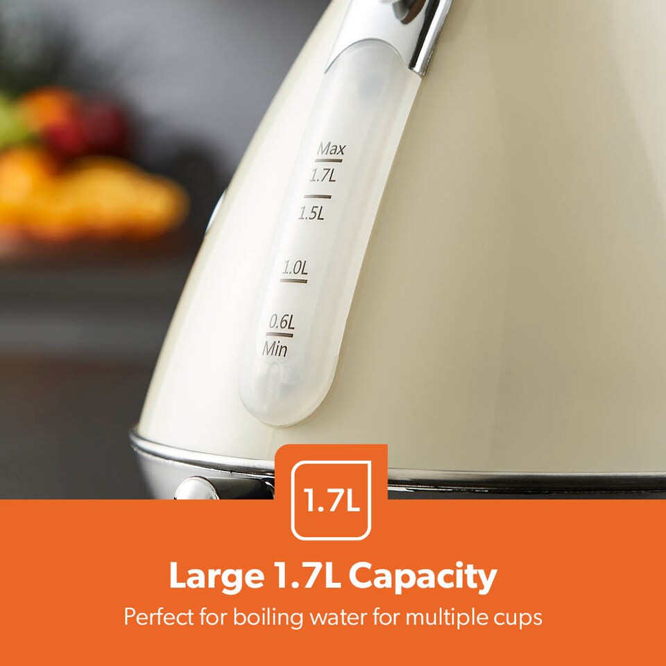 image 1 of GEEPAS 1.7L Electric Kettle & 4 Slice Bread Toaster Kitchen Combo Set | Cream Retrovive | Cream