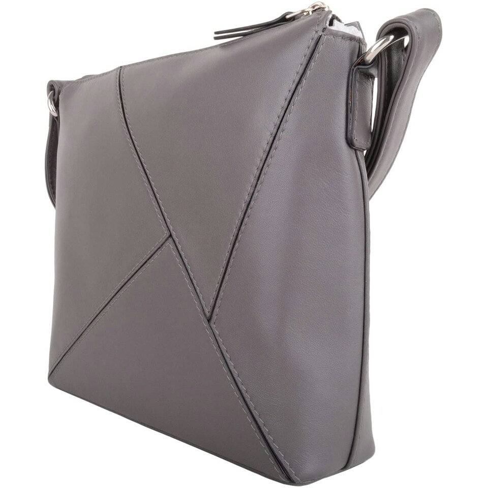 image 1 of Genuine Soft Leather Crossbody Shoulder Triangle Panel Handbag Grey | Grey