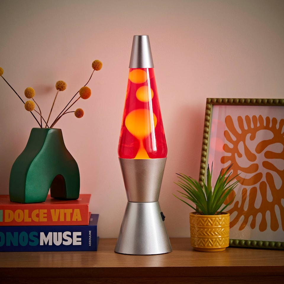 image 1 of ValueLights Razzo Lava lamp Clear Silver Illuminated Decoration and Integrated LED 1W Pink Bulb