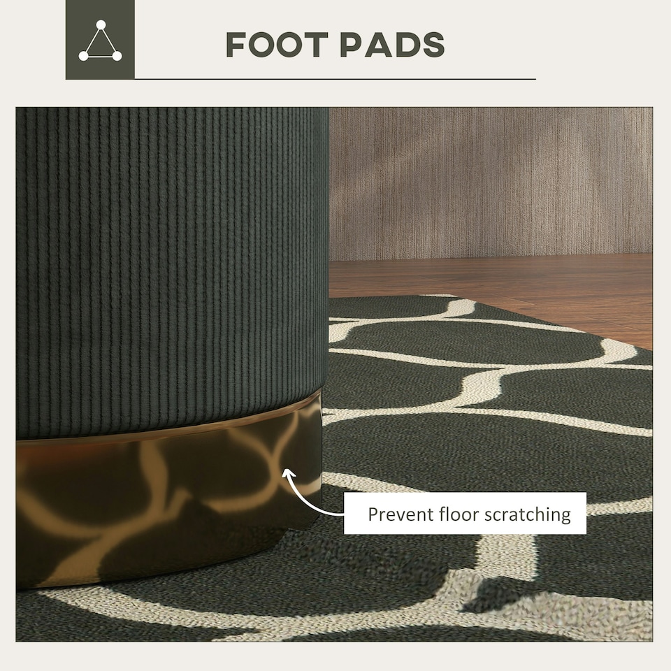 image 1 of HOMCOM Modern Round Footstool, Fabric Upholstered Foot Rest, Dark Green