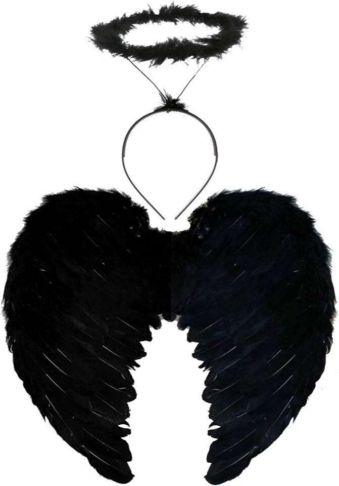 image 1 of Dark Angel Costume Set - Black Wings and Black Halo | Black | One Size