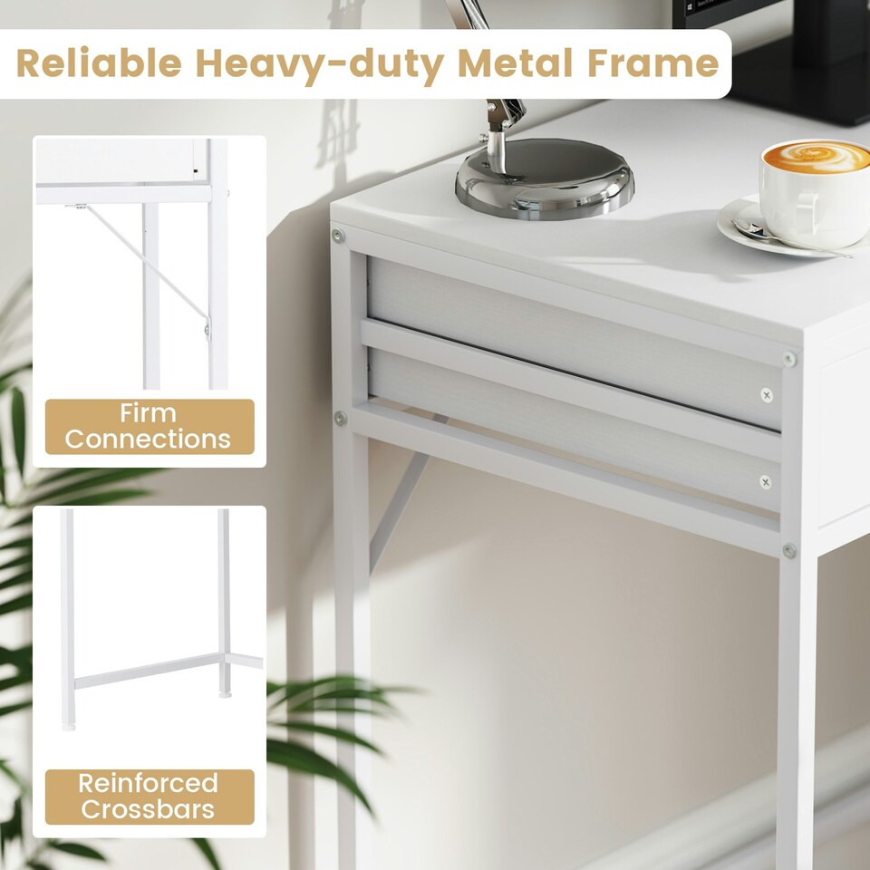 image 1 of COSTWAY Computer Desk with 5 Drawers and Side File Cabinet White White