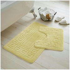 VELVETIO Greek Bath Mat & Pedestal Mat Water Absorbent Non Slip Toilet Rugs Yellow | Lemon