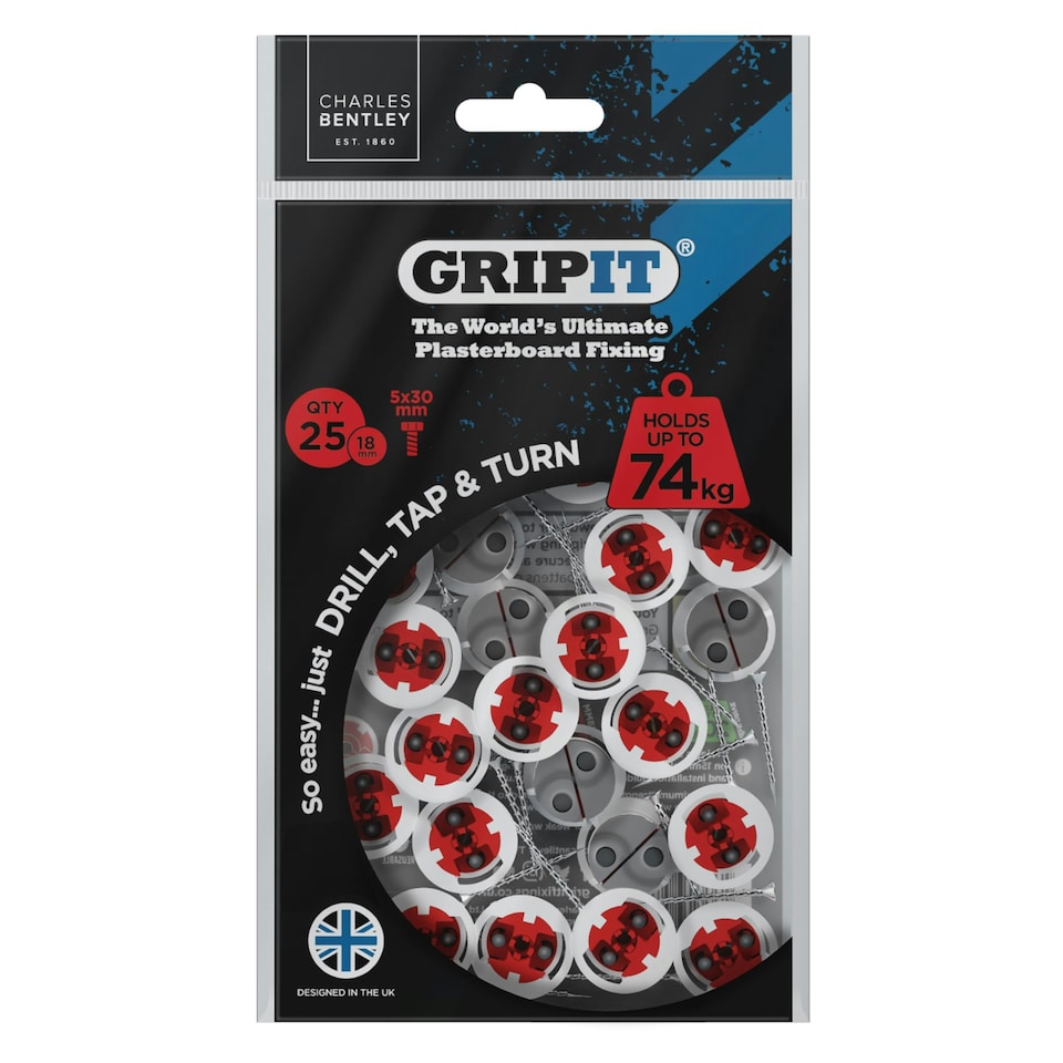 image 1 of Gripit 18mm Plasterboard Fixing Stud Wall Anchor Max Load 74kg - Red - 25 Pack