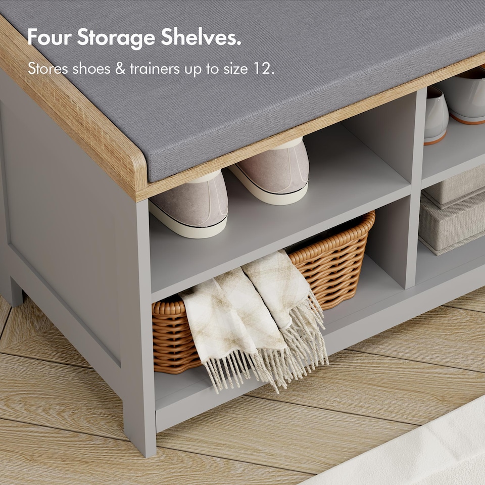 image 1 of VonHaus Grey Hallway Shoe Storage Bench with Seat | Grey | 1