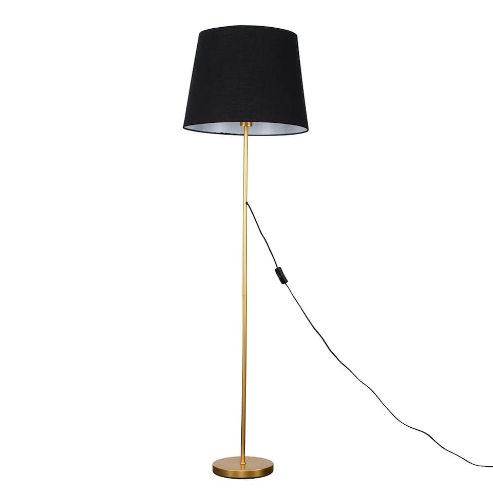 image 1 of ValueLights Charlie Gold Floor Lamp Black Taper Shade and Bulb