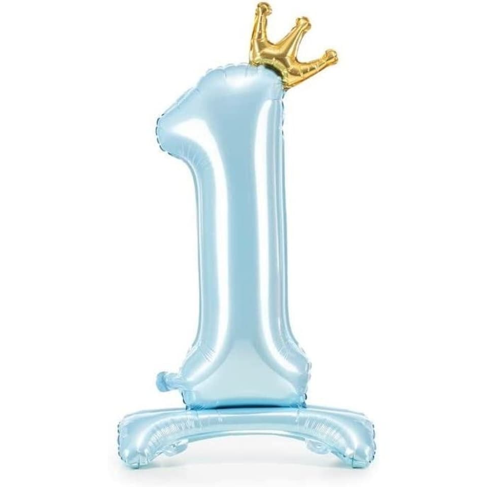 Foil Balloon  - Number One With Crown Standing - Blue  FOIL4098 Multi