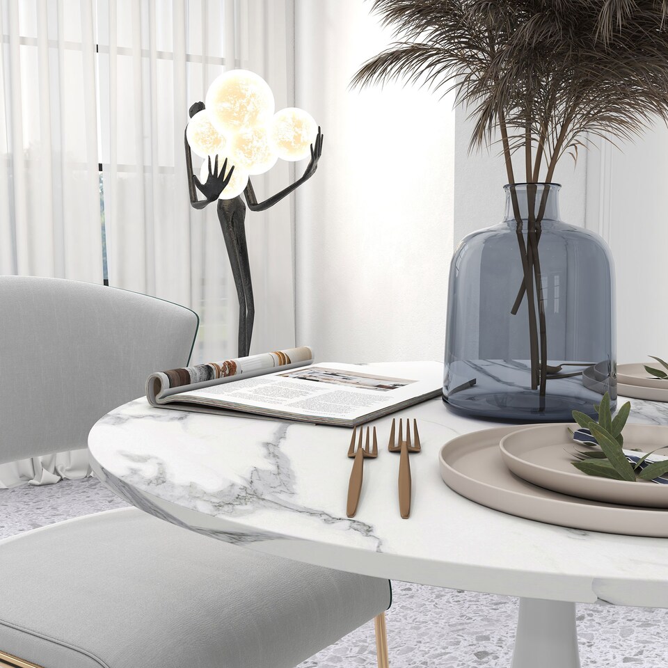 image 1 of HOMCOM Round Dining Table for 2, Modern Kitchen Table with Steel Base, Non-slip Foot Pad for Living Room, Dining Room, Faux Marbled White