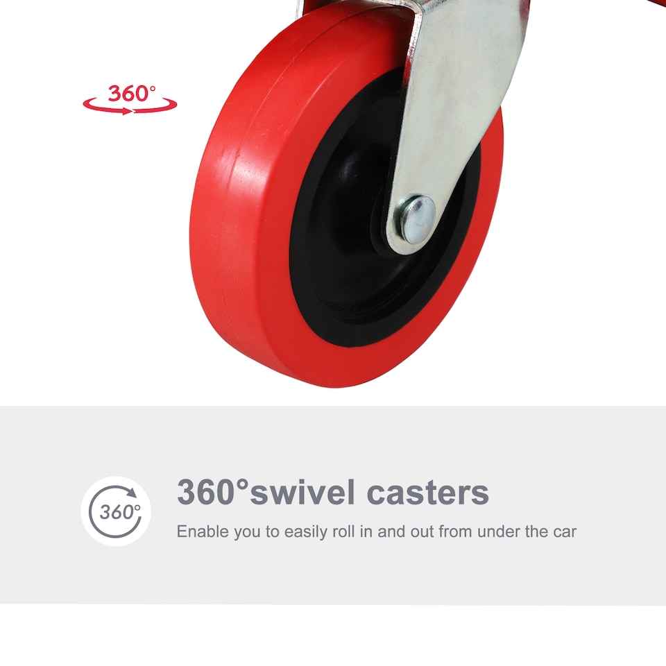 image 1 of DURHAND Mechanic Vehicle Creeper Under Car Repair Padded Headrest Rolling Moulded Workshop Garage Assistance with Tool Tray, Red