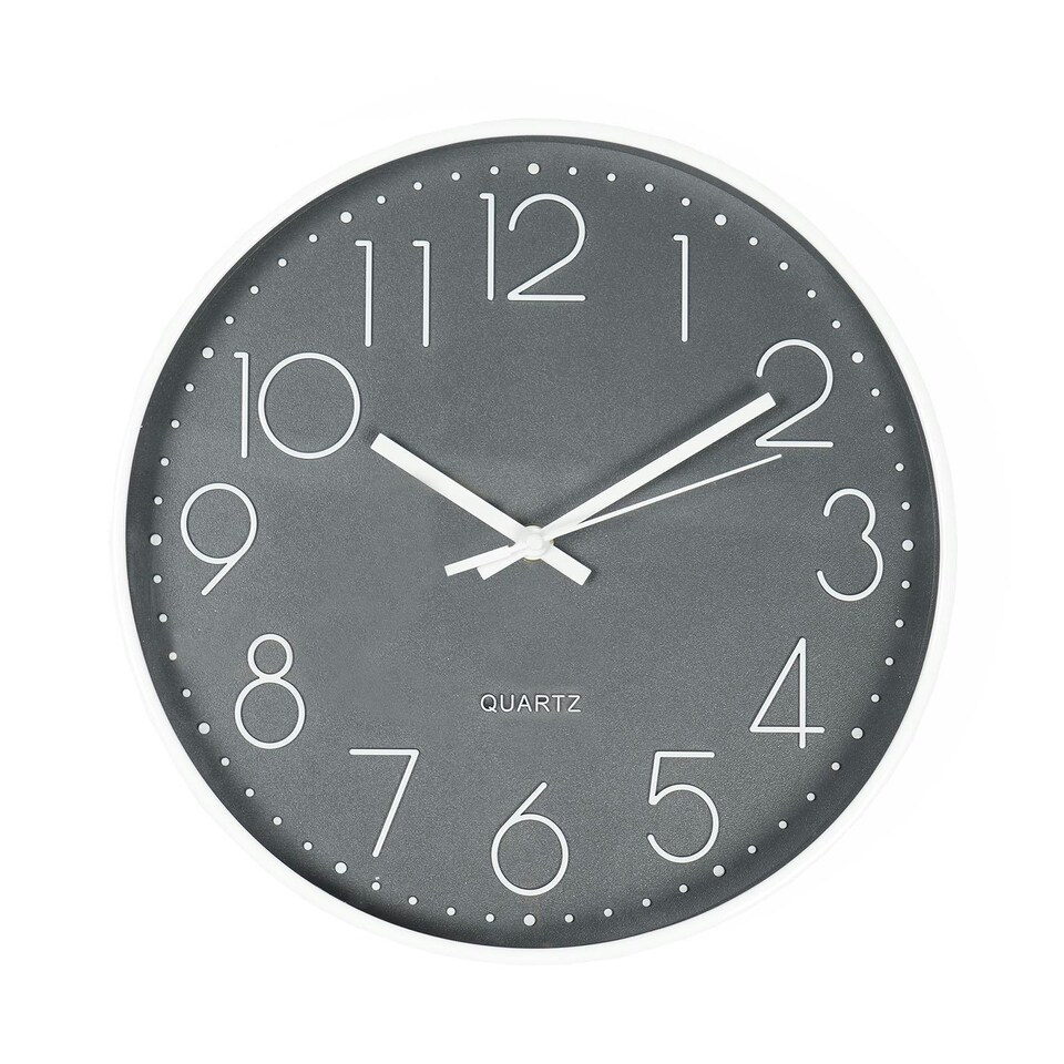 image 1 of OHS Small Round Modern Home Office Decor Analogue Wall Clock, 29cm - Grey