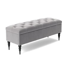 180cm Safar Ottoman bench with Storage and Turned Wooden Legs- Plush Velvet Shoes Bench - Silver Chesterfield Storage Bench