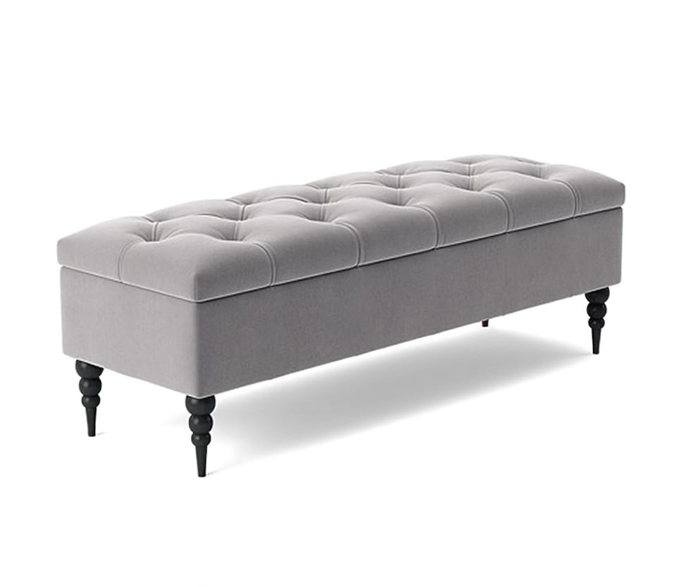image 1 of 180cm Safar Ottoman bench with Storage and Turned Wooden Legs- Plush Velvet Shoes Bench - Silver Chesterfield Storage Bench